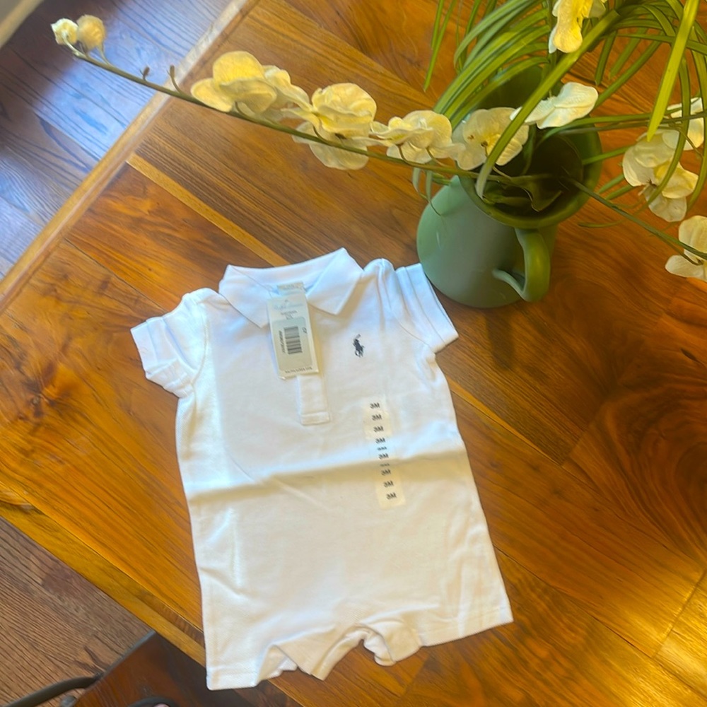 Ralph Lauren (Polo) Baby Boy’s white onesie/ one piece outfit. NWT- Size 3 mo